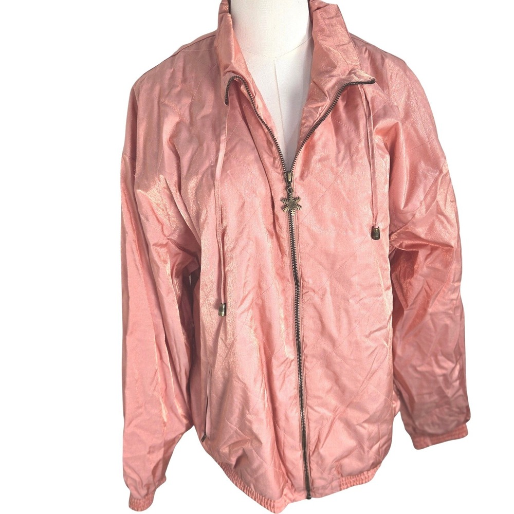 White Stag Vintage Pink Shimmer Quilted Windbreaker Jacket XL Rose Gold Metallic